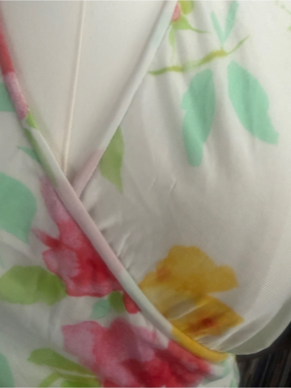 Floral Wrap-Front Cap Sleeve Top - White with Multi-Color Floral - Picture 3 of 5
